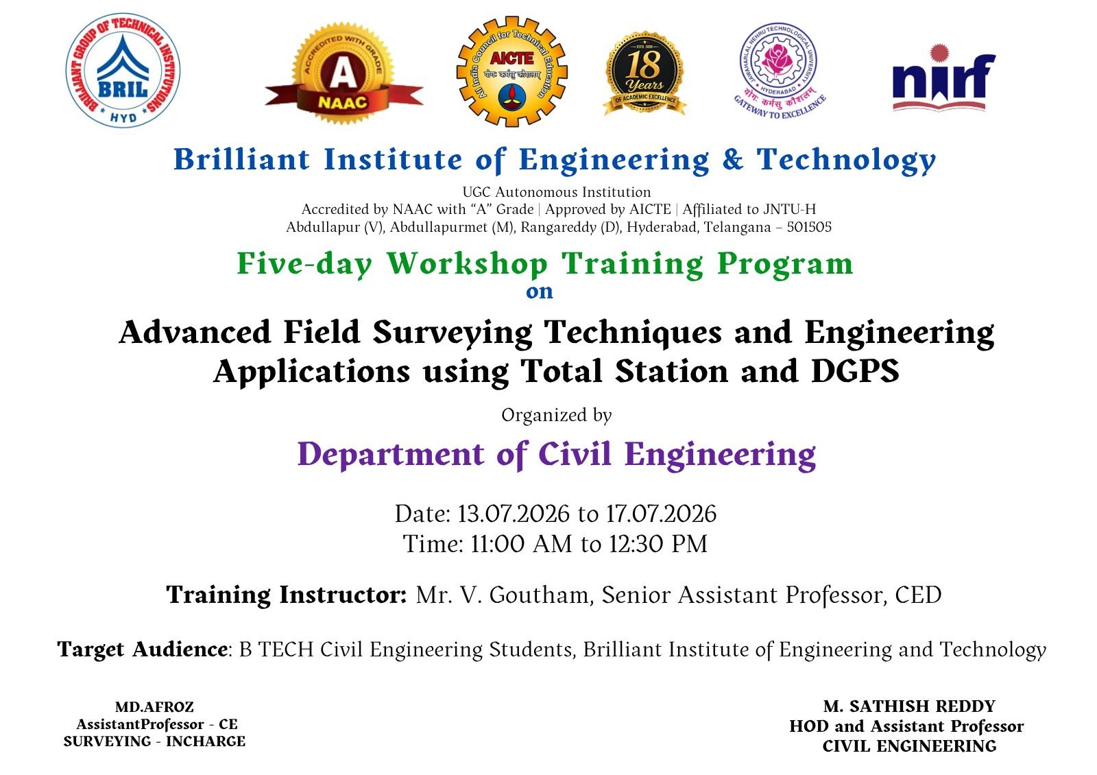 Five Days Workshop Civil Dept